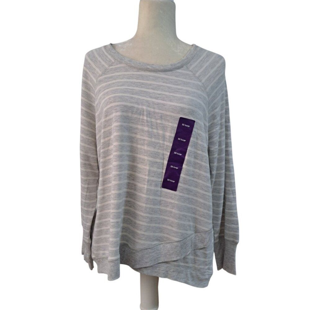 Active Life Women's Heather Grey Striped Pullover Top Long Sleeve Plus Sz XXL